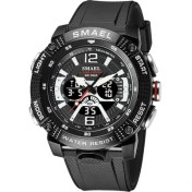 Resim Hanyang Sıyah Spor Saatler Su Geçirmez Smael Erkek Saat Dijital LED Ekran Kuvars Analog Kronometre Moda Yeşil Turuncu Saat 8058 Erkekler Izle (Yurt Dışından) 