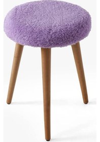 Resim Modern Ahşap Ayaklı Teddy Kumaş Tabure Makyaj Masası & Ayak Dinlendirme Elegant Mor Mor 
