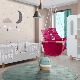 Resim Pekso Ahşap Bebek Çocuk Salıncak Fuşya Pembe 