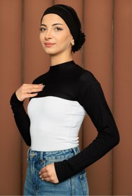 Resim LA SEFA Tesettür Boyunluklu Kolluk Balıkçı Yakalı Crop Siyah kolluk boyunluk bone 