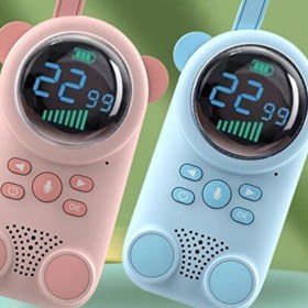 Resim Pembe Ve Mavi Walkie-Talkie 2 li Çocuk Telsizi 3 KM Menzilli Kablosuz Dijital Ekranlı Şarjlı 400mah Batarya 