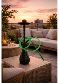 Resim Hdmarketim Büyük Boy Nargile Takımı Cafe & Lounge Kullanımına Uygun Kalın Cam Şişe, Tek Hortumlu 78 Cm 