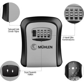 Resim Mühlen Safe-Key 3 Duvara Montaj Şifreli Anahtar Saklama Kasası / Kutusu 