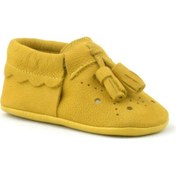 Resim Hapshoe Hapshoe Kids Hakiki Deri Sarı Püsküllü Lastikli Bebek Patik Sarı 