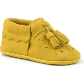 Resim Hapshoe Hapshoe Kids Hakiki Deri Sarı Püsküllü Lastikli Bebek Patik Sarı 