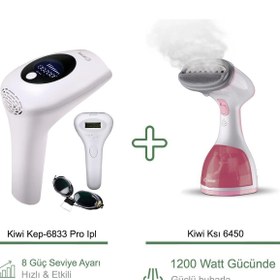 Resim Kiwi Kep-6833 Pro Ipl Lazer Epilasyon + Kiwi Ksı 6450 Portatif Buharlı Kırışık Giderici Dikey Ütü 