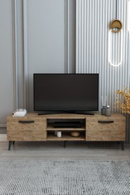 Resim izcodesign Izco Design Efes Tv Ünitesi 150 Cm 2 Kapaklı Raflı Tv Sehpası Çam 