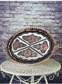 Resim Gül Çiçek Oval Bakır Tepsi 