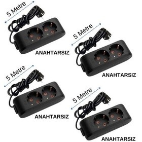 Resim Viko 2'li İkili Priz Topraklı Kablolu Siyah 5 Beş Metre 4 Adet 