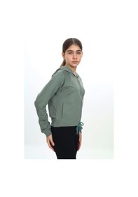 Resim Toontoy Kız Çocuk Kapüşonlu Fermuarlı Reglan Kol Örme Hırka - Beli Ayarlanabilir Kordonlu & 2 İplik Yeşil 