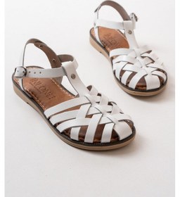 Resim 205-02 Beyaz Ortopedik Hakiki Deri Kadın Sandalet Altın - Taba 