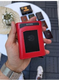 Resim Bayderi Jules Hakiki Deri Mekanizmalı Erkek Cüzdan - Kırmızı 