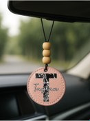 Resim Cekuonline Kişiye Özel İsim Yazılı 1.Sınıf Deri Ahşap Dekorlu Dikiz Aynası Süsü Pudra Pembe - T Harfi 