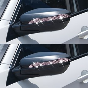 Resim 2 Adet Işıltılı Taşlı Araba Kapı Kenar Koruyucuları - Dayanıklı Plastik, Çizik ve Çarpışma Koruma için Arka Görüş Aynası ve Kapı Süslemesi, Çizgili Bant, Sol Yerleştirme 