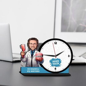 Resim Erkek Diş Doktoru Karikatürlü MDF Masa Saati 