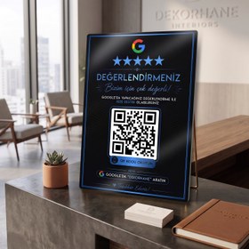 Resim Google Değerlendirme QR Kodu - Metal Levha Mavi - L (30x40) / 0.50 mm / Mıknatıslı Kurulum 