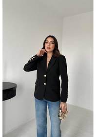 Resim Cemo Kadın Klasik Yaka Gold Düğme Detaylı Blazer Ceket Siyah 