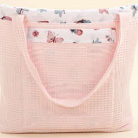 Resim Bebek Bakım Çantası - Pembe Waffle - Kelebekler 