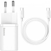Resim Genel Markalar Baseus Super Si Power Delivery 25w Usb-c & Usb-c Kablo Ve Hızlı Şarj Cihazı Seti, Beyaz 