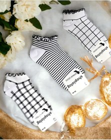 Resim Shopiolog Sevimli Marul Desenli Bilek Çorabı 3'lü Paket Siyah - Beyaz 