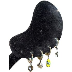 Resim Nazar Boncuk, Fil Ve Balıklı Çoklu Çelik Küpe Gri 