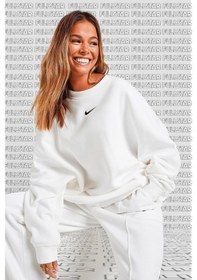 Resim Nike Sportswear Essential Collection Fleece Oversized Crew Kadın Sweatshirt Beyaz 
