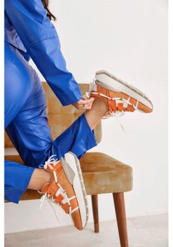 Sergio Turuncu Hakiki Süet Kalın Tabanlı Kadın Sneaker-Turuncu