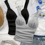 Resim 2 adet Kadın Düşük Yaka Ruched Bel Tank Top Set - Rahat Şık Düz Renk, Tüm Mevsim Konforu, Çok Yönlü Katlama Parçası, Bayan Tank Topları 
