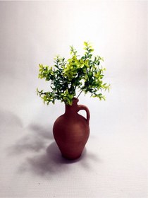 Resim Yeşil Yapraklar Dolgun Çiçekli Kulplu Testi Vazo 