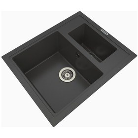 Resim Polex Cristalüx Granit Evye P-04 Antrasit 1.5 Gözlü Tezgah Altı Ve Tezgah Üstü Kare Mutfak Evyesi 59.5x49 CM 