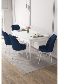 Resim Canisa Concept Kor Serisi, 70x114 Açılabilir Beyaz Yemek Masası Takımı,4 Lacivert Sandalye Masa Beyaz Sandalyeler Lacivert 