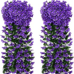 Resim 3-Pack Art Deco Stili Yapay Mor Sarmalı Çiçekler, İpek Sarmal Çiçek Buketi, Faux Asılı Çiçek Dekoru Düğün, Ev, İç Mekan, Dış Mekan Bahçesi, Veranda Dekorasyonu 