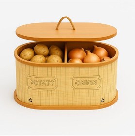 Resim Dekorasyaa 2 Bölmeli Patates Soğanlık - Bambu - Oval - Açık Natural Desen Açık Kahverengi 