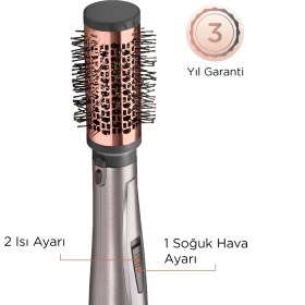 Resim BaByliss Air Styler 1000W 200 Derece İyon Etkili 4 Başlıklı Hava Üflemeli Saç Şekillendirici Seti Gri AS136E 