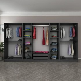 Resim Minar Kale 8 Bölmeli 2 Çekmeceli Giyinme Dolabı Antrasit 210CM 