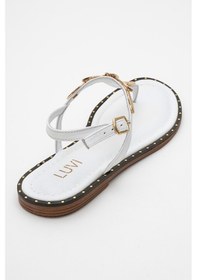 Resim Luvishoes Luvi Shoes Marea Beyaz Hakiki Deri Parmak Arası Gold Tokalı Kadın Sandalet Beyaz 