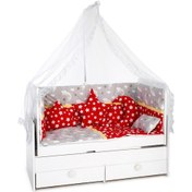 Resim Hugoy Lüks Güpürlü Bebek Beşik Cibinlik + Demir 