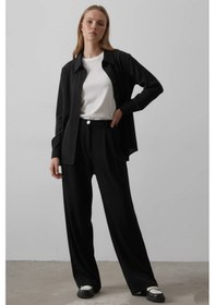 Resim Oversize Akışkan Kumaş Uzun Kollu Rahat Kalıp Gömlek Siyah 