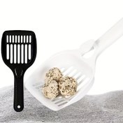 Resim 1 adet/2 adet Pet Kedi Kumu Küpeşi, Köpek Kumu Küpeşi, Siyah/Beyaz Plastik Uzun Saplı Hollow Kedi Kumu Küpeşi, Kedi Kumu Küpeşi, Pet Tuvalet ve Kedi ve Köpek Temizliği için Pet Malzemeleri 