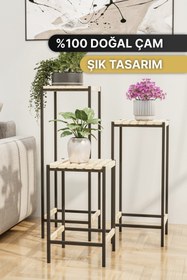 Resim Bino Çiçeklik 3 Lü Set Ahşap Saksılık Dekoratif Lüks Bahçe Mobilyası Saksı Standı Bahçe Balkon Rafı 