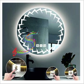 Resim Dnr-Mirror55 Cm Beyaz Ledli Tasarım Kumlamalı Dokunmatik Bluetoothlu Buğu Önleyicili Banyo Aynası Makyaj Ayna 