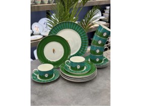 Resim UltraMint Yeşil 6 Kişilik 19 Parça Porselen Pasta ve Ikram Seti 
