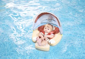 Resim Mambobaby Yüzme Simidi - Pembe Flamingo, Emniyetli, Gölgelikli ve Ayak Destekli 