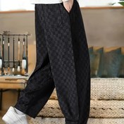 Resim Erkekler için Günlük Kadife Geniş Paça Pantolonlar - Elastik Bel Bağcıklı Düz Kesim Pantolonlar, Tek Renk Yeşil, İlkbahar/Sonbahar 2024 için Makinede Yıkanabilir, Konforlu Giysi | Yüksek Sokak Modası | Yumuşak Pantolon 