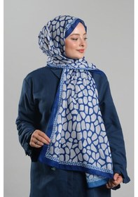 Resim Giverny Saks Mavisi Desenli Şal Kesik Elyaf Dijital Baskılı Pamuksu Leopar 202116 24 Saks Mavisi 