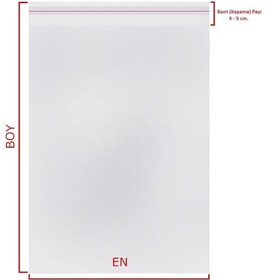 Resim 11X20+5 Cm. 11X25 25 Adet Şeffaf Bantlı Yapışkanlı Jelatin Poşe 