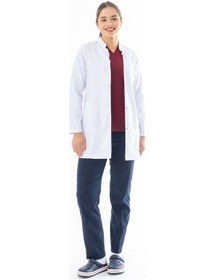 Resim Hakim Yaka Orta Boy Kadın Doktor Önlüğü Alpaka Kumaş Beyaz Bko002 Beyaz 