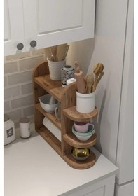 Resim Reyo Home Modern Peçetelikli Baharatlık Mutfak Rafı Atlantik Çam Diğer 