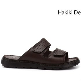 Resim Gönderi(R) Gönderir Kahverengi Çift Cırtlı Hakiki Deri Comfort Terlik Kahverengi 