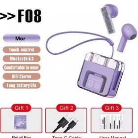 Resim Karler Bass ZENGEZUR F08 Dijital Şarj Göstergeli TWS Bluetooth Kulaklık - Mor 